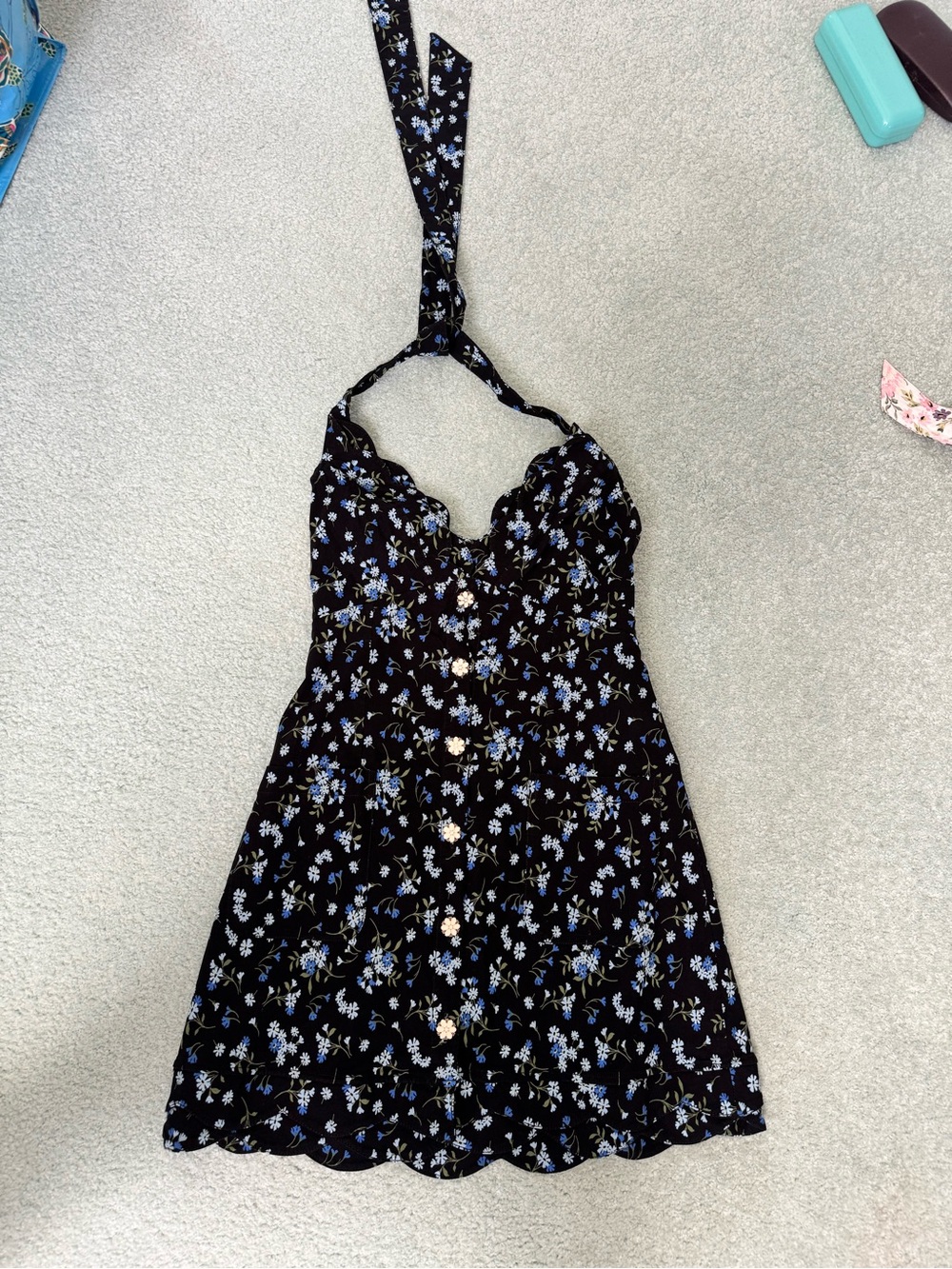 Anthropologie Maeve Halter V-Neck Scallop Mini Dress - Picture 3 of 9